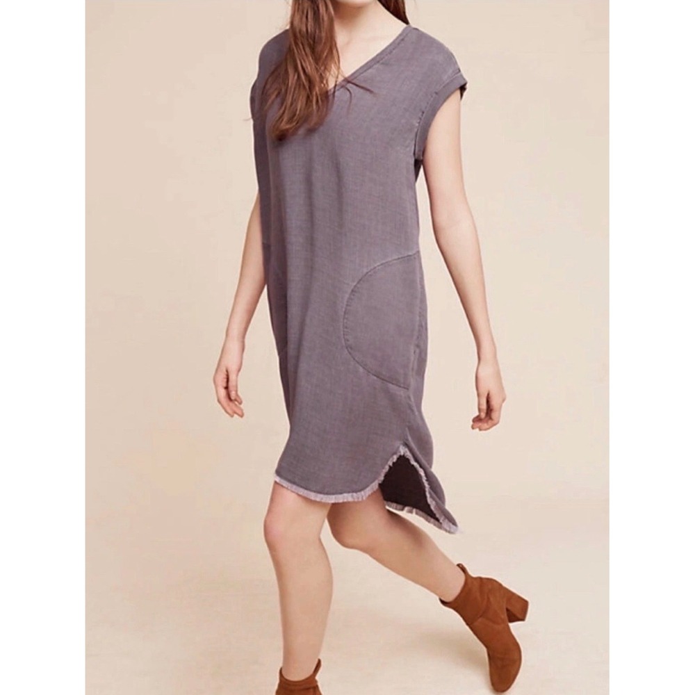 Cloth & Stone Anthropologie Gray Tencel Fringe Shift Dress XS Festival Western